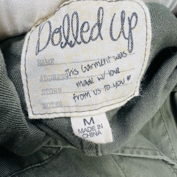 Y2K Dolled Up Jacket Juniors M Olive Green Utility Zip Up Distressed Draw String - Picture 13 of 15